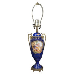 1920s FBS Limoges Continental Blue Cobalt Porcelain & Gilt Vase Mounted as Lamp