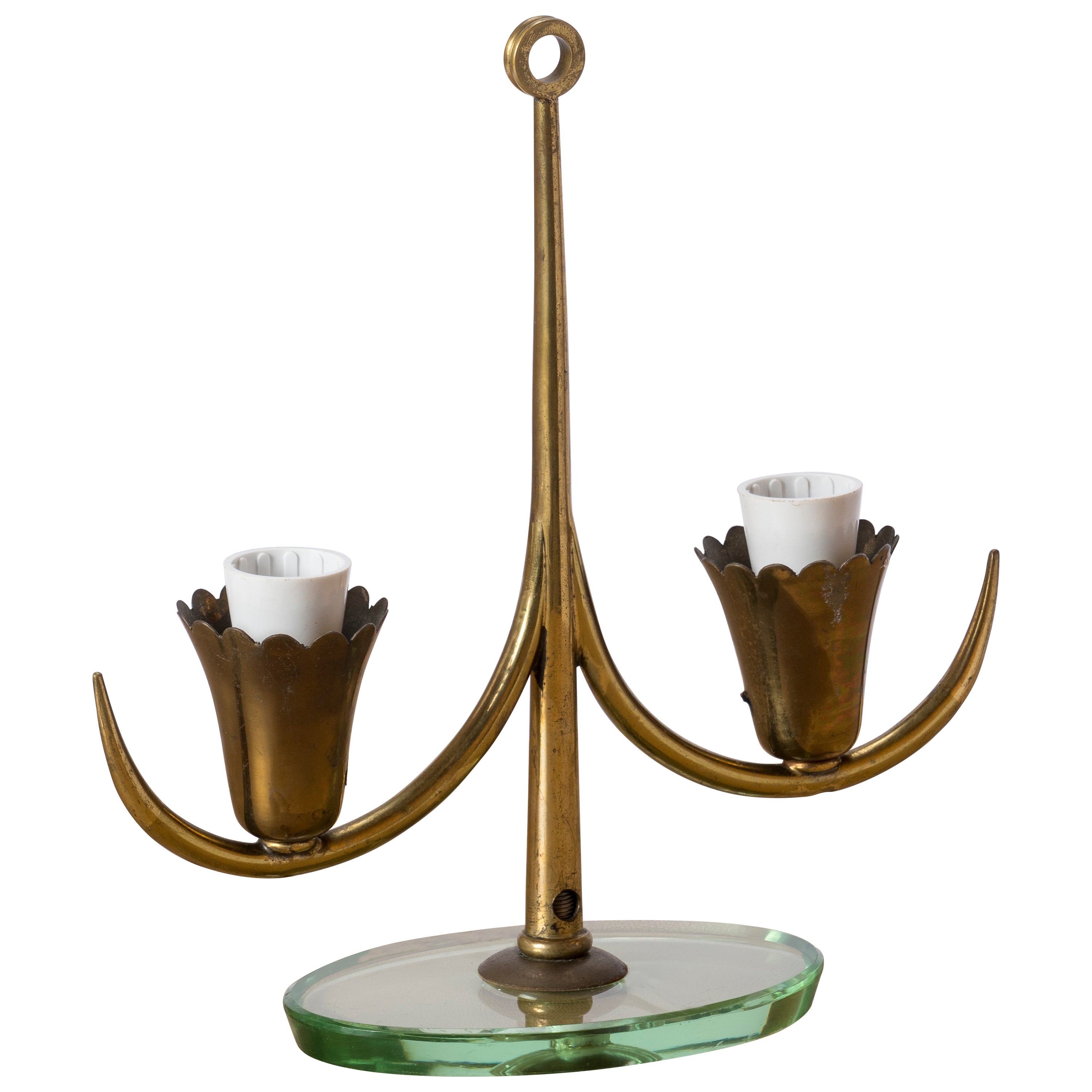 Petite Glass and Brass Table Lamp att. Fontana Arte - Italy 1950's For Sale