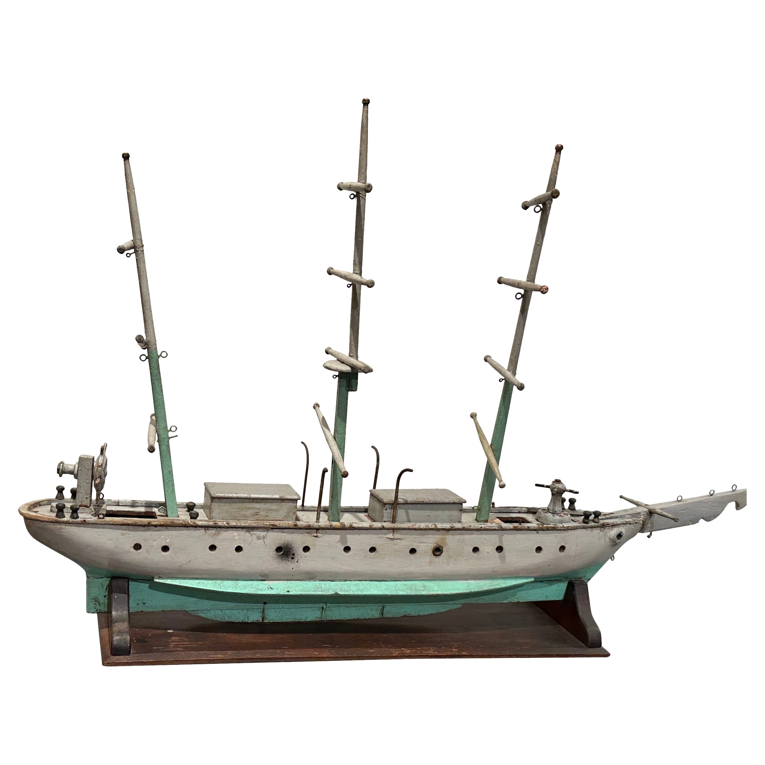 Large Antique Wooden Ship on Stand For Sale
