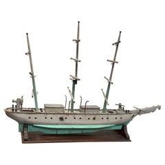Large Antique Wooden Ship on Stand