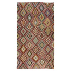 5.8x10 Ft One of a Kind Kilim en laine turque fait à la main, tapis multicolore à tissage plat