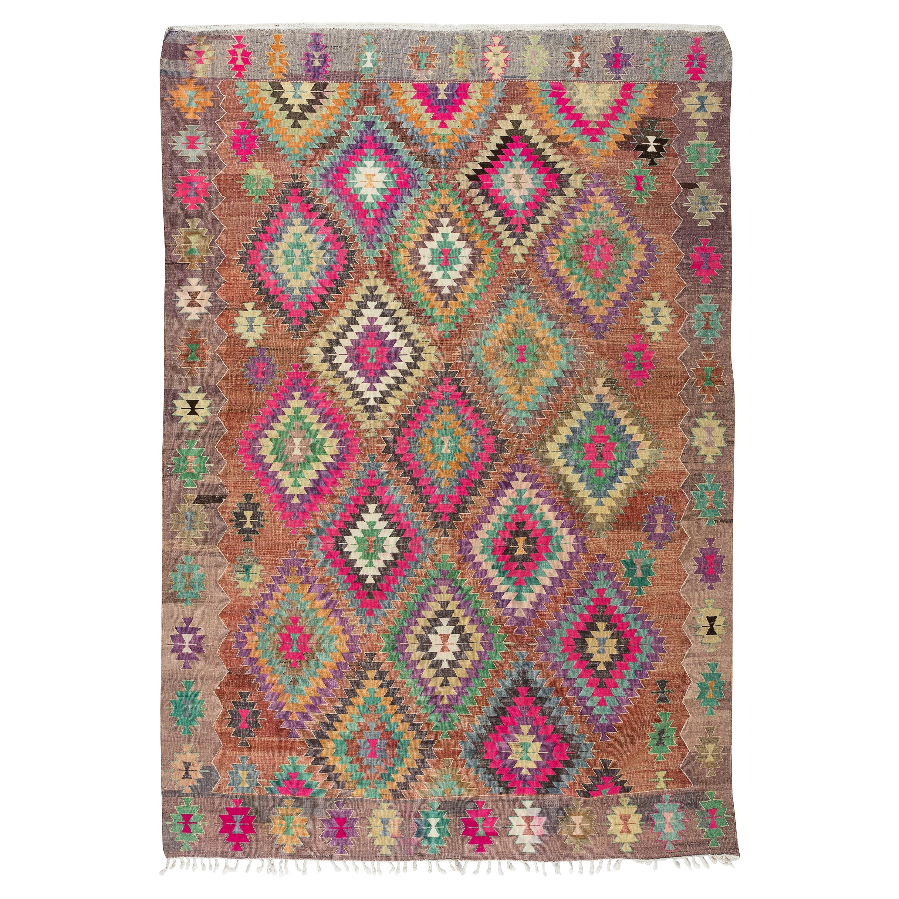 6.4x8.8 Ft Multicolor Geometric Vintage Nomadic Kilim Rug, 100% Handspun Wool