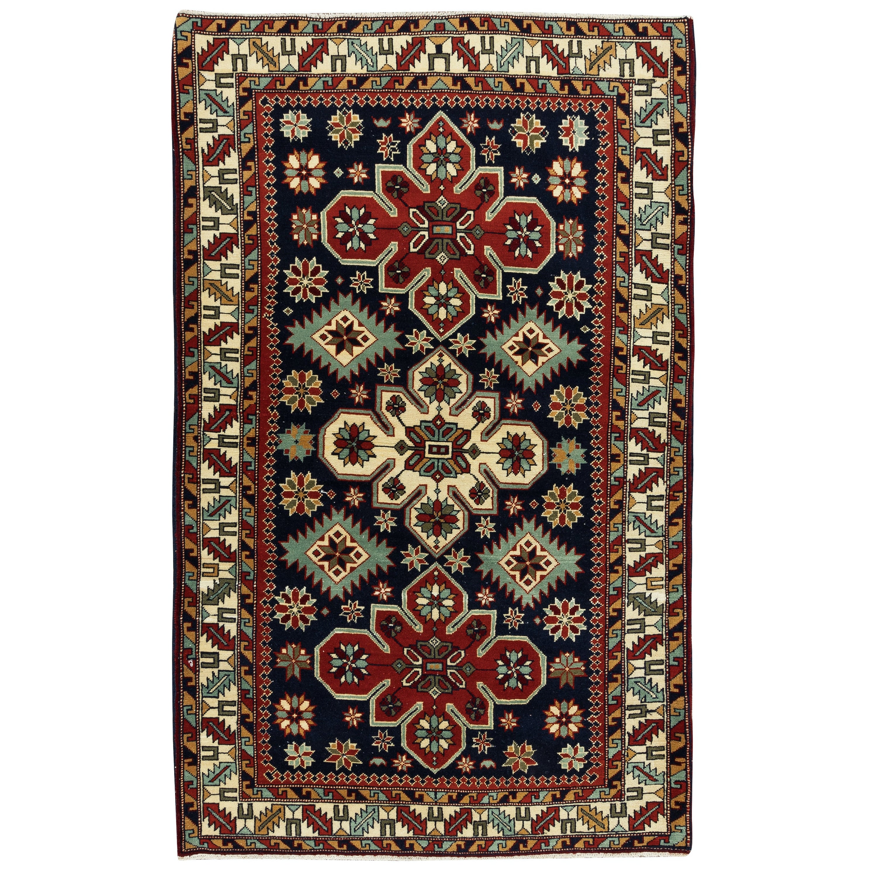 3.5x5.7 ft Vintage Hand Knotted Wool Accent Rug from Turkey, Circa 1970 For Sale