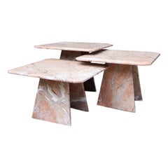 Postmodern Italian Retro Pink Marble Nesting Tables-- Set of 3
