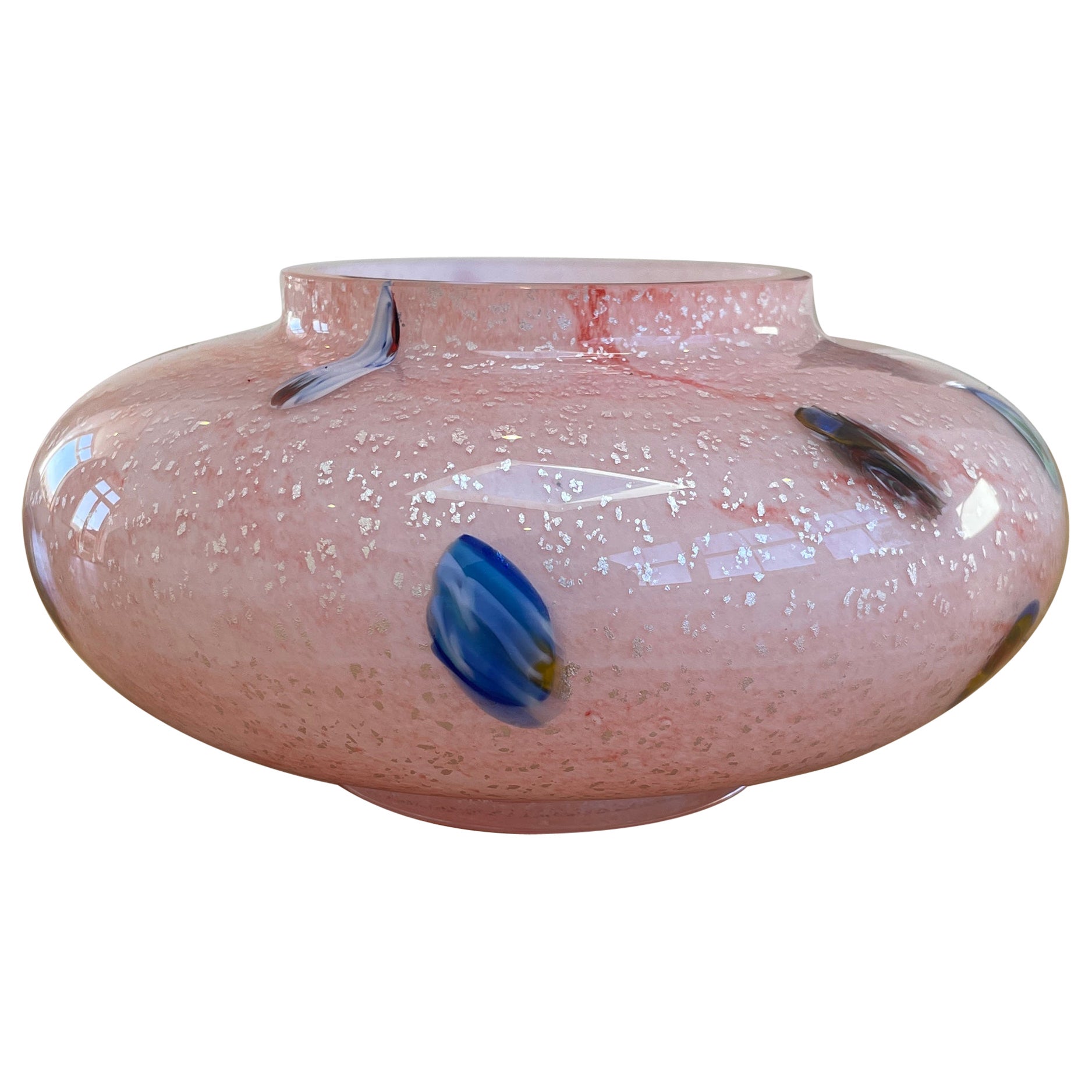 Pink Murano Glass Vase with Murrines For Sale