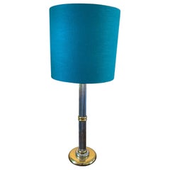 Große Tischlampe, zweifarbig, Hollywood-Regency-Stil, türkisfarbener Lampenschirm