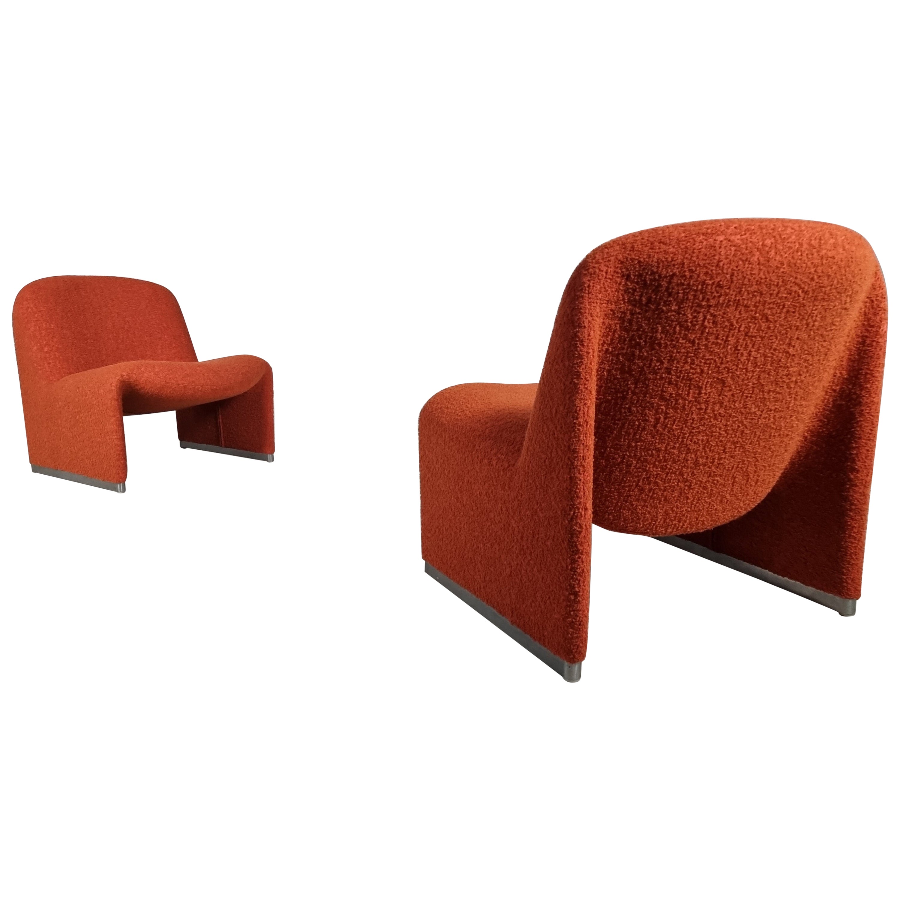Set of 2 Alky Chairs in orange/red boucle, Giancarlo Piretti for Castelli, 1970