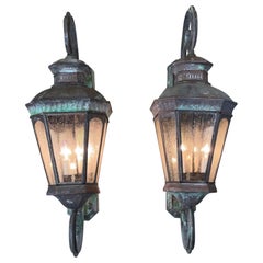 Large Pair of Handcrafted Wall-Mounted Brass Lantern