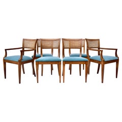 Regency Style Caned Back Dining Chairs in Teal Mohair
