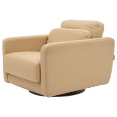 Vintage Roche Bobois Leather Swivel Club Lounge Chair Post Modern