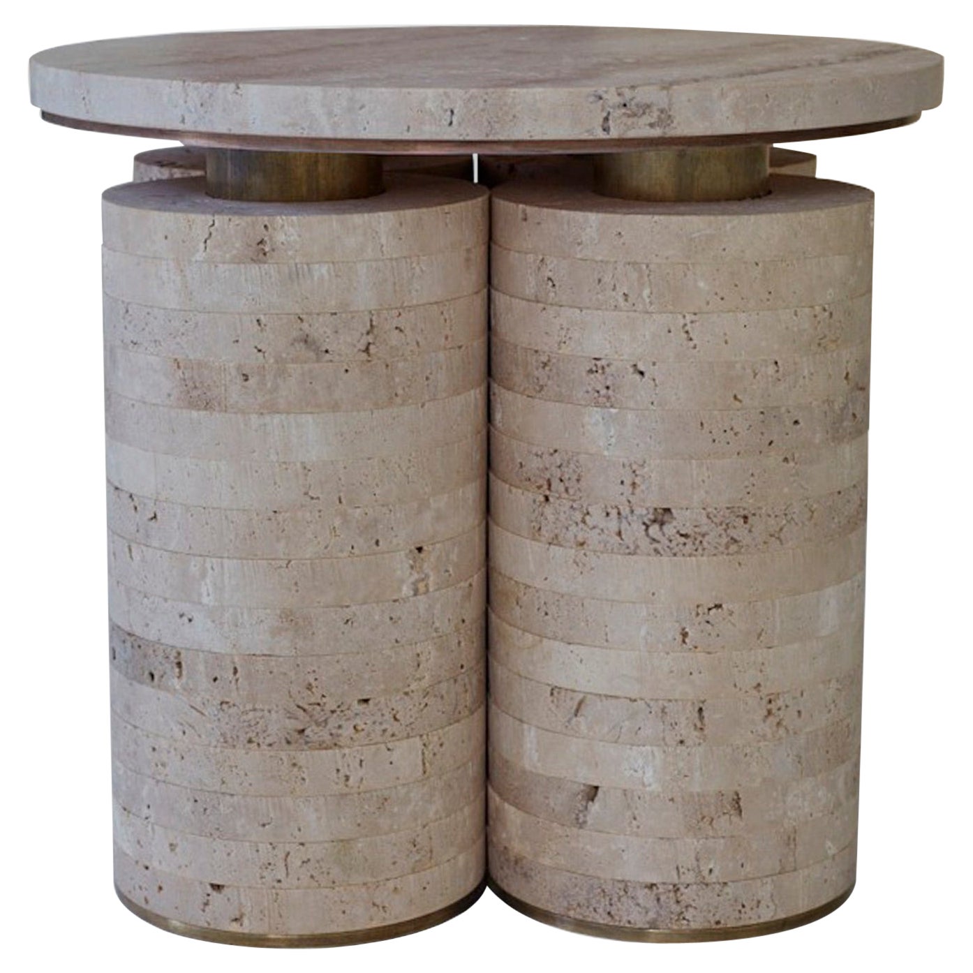 Silver Travertine Small Trilith Side Table by Atra Design For Sale