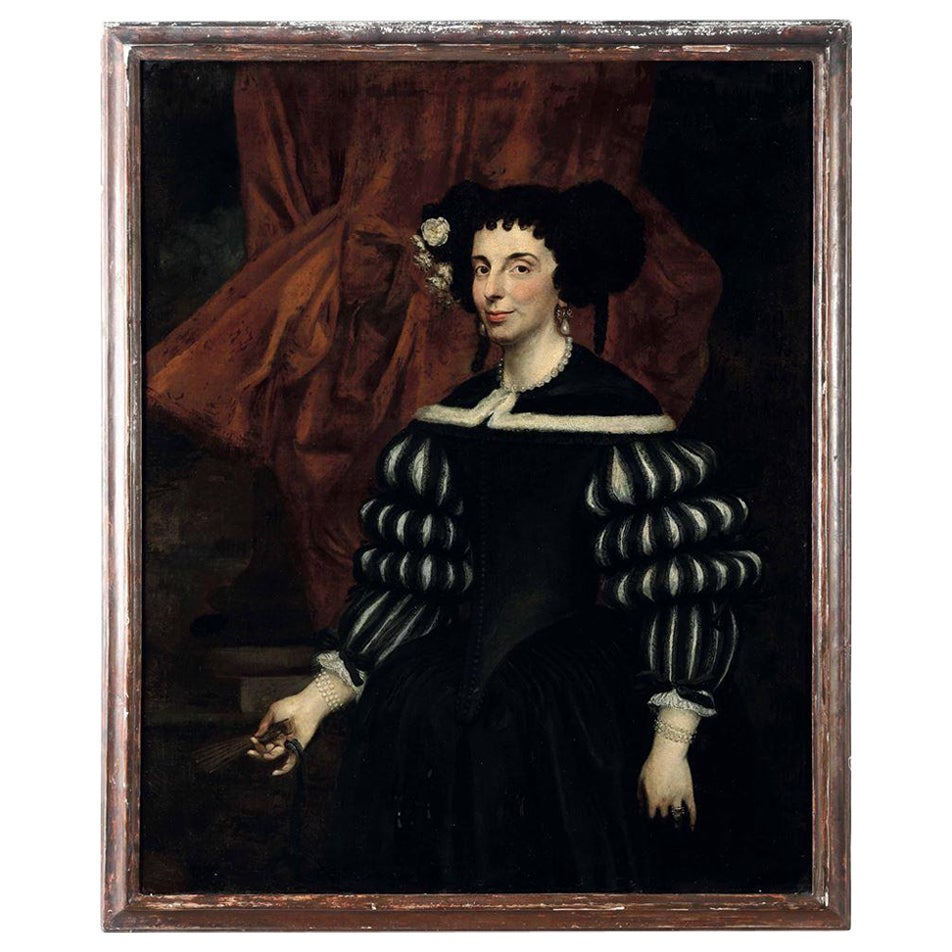 XVII Century school, Portrait of a noblewoman in black dress  For Sale