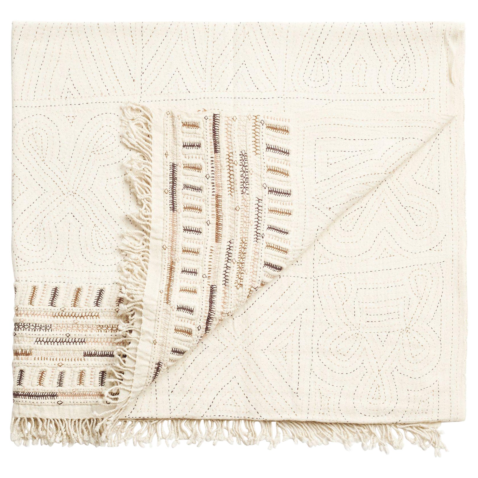 Unah White Fully Hand Embroidered Hand Woven Organic Cotton Artisanal Throw