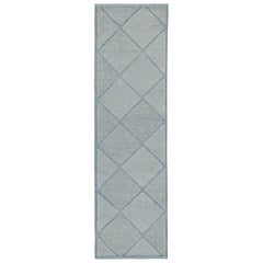 Rug & Kilim’s Scandinavian Style Kilim in Blue with Silver Diamond Patterns