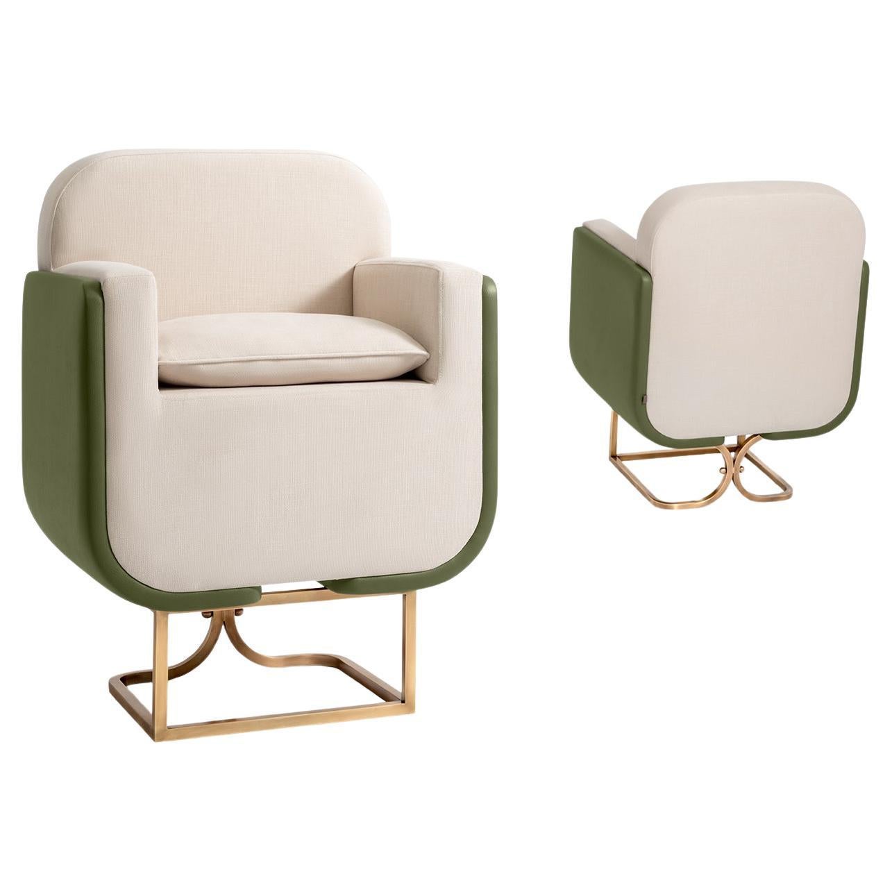 Up Green Brass &Fux Leather Chair For Sale