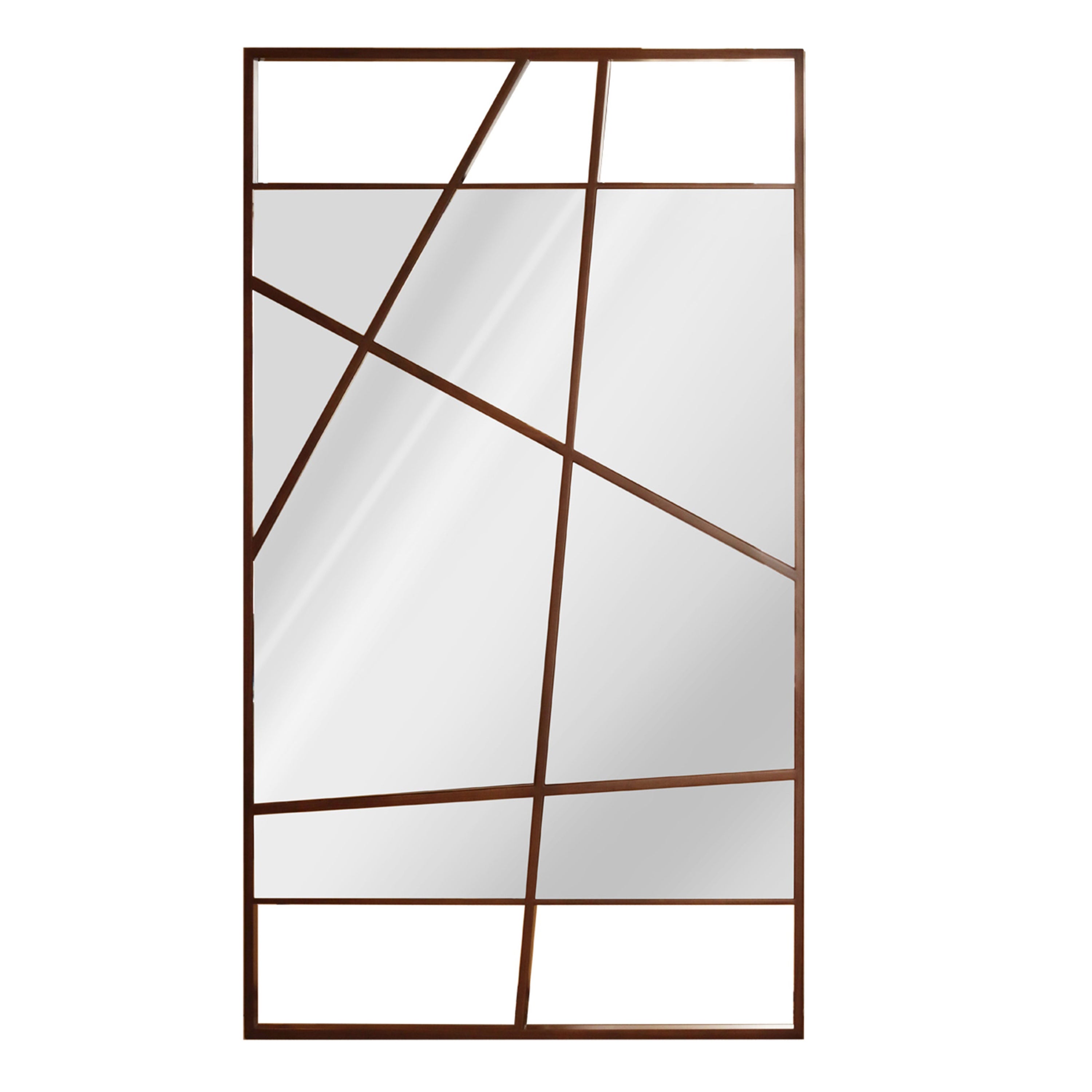 Big Floor Mirror With Lines Design With Walnut Frame