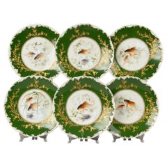 Set of 6 Antique Porcelain Dinner Plates - Limoges - Hand Painted