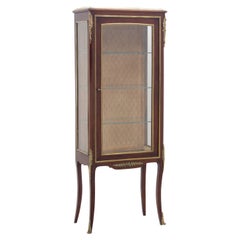 Antique French Louis XV Vitrine Display Fruitwood Ormolu Brass Marble Cabinet
