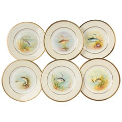 Set of 6 Porcelain Fish Plates - Minton - Hand Painted 