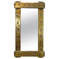 Mid-Century Riveted Brass Brutalist Mirror
