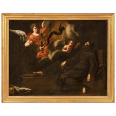 Important Neapolitan School of the 17th Century " Vision of Saint Francis "