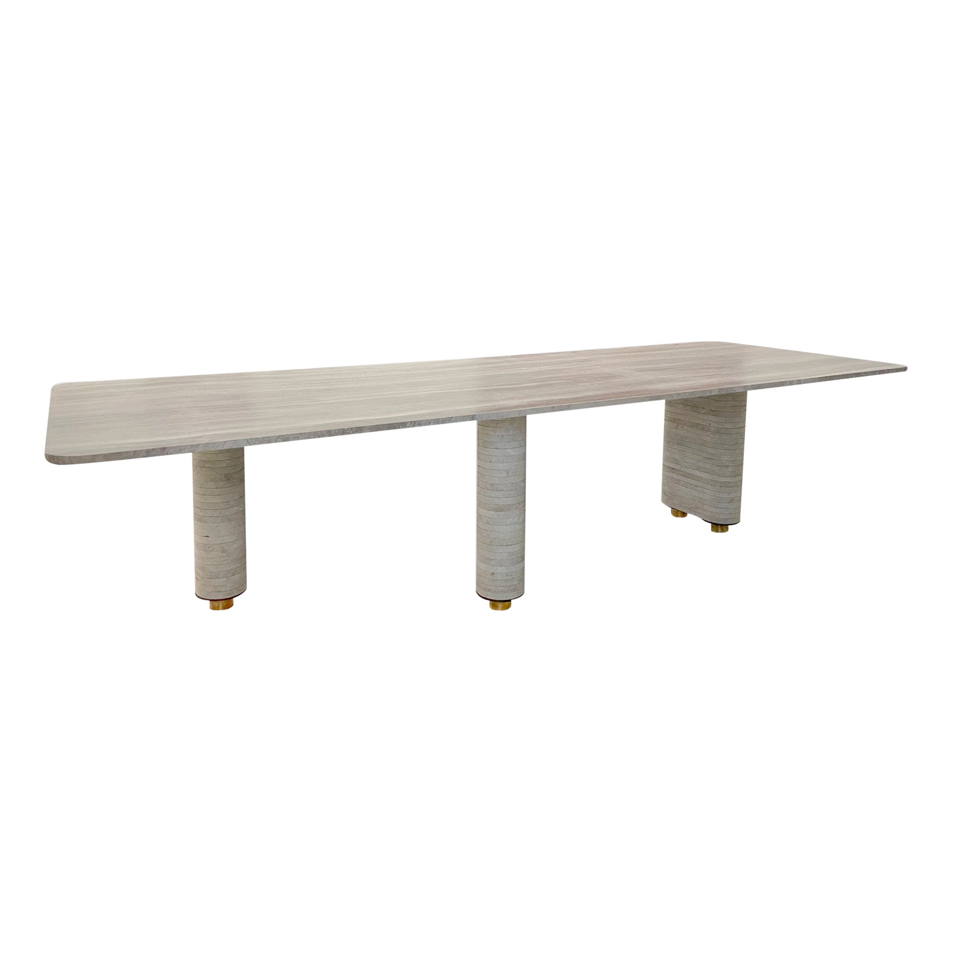 Silver Travertine With Wood Top Aro Dining Table by Atra Design For Sale