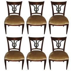 Antique Set of Six French Lyre-Back Dining Chairs