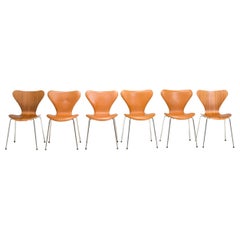 Arne Jacobsen for Fritz Hansen Walnut & Leather Series 7 Dining Chairs, Set of 6