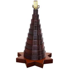 Carved Wood Pyramid with Eight-Point Star Base Table Lamp