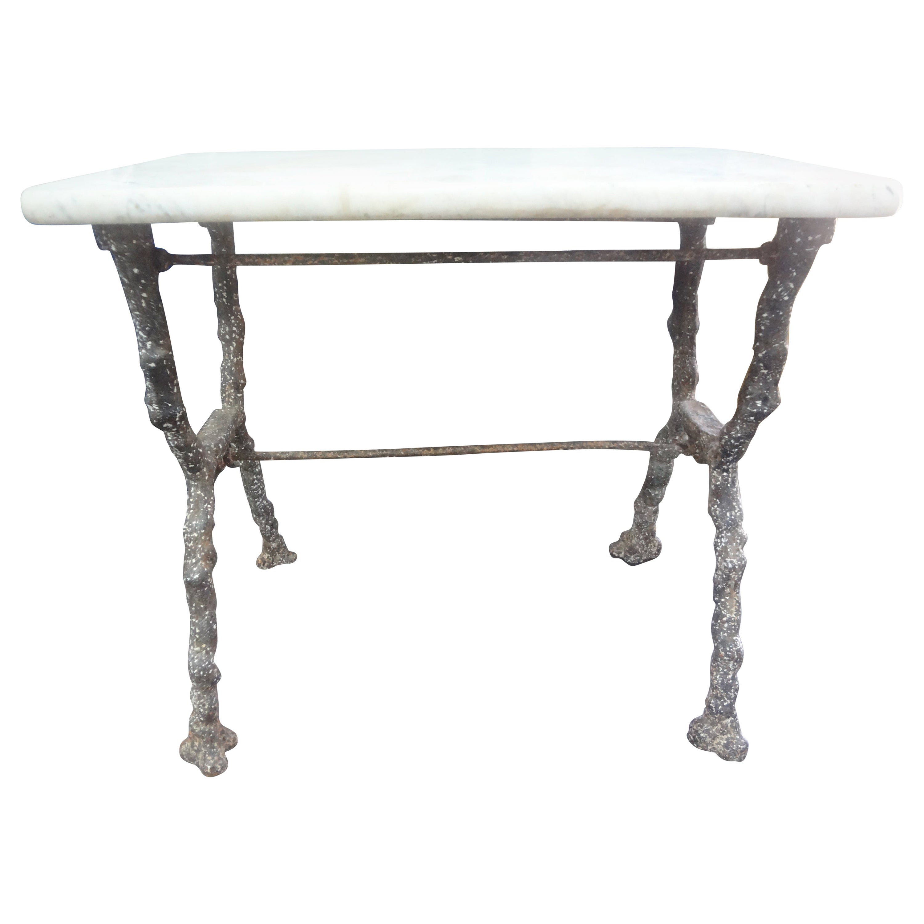 Rare 19th Century French Iron Garden Table With Marble Top By Arras