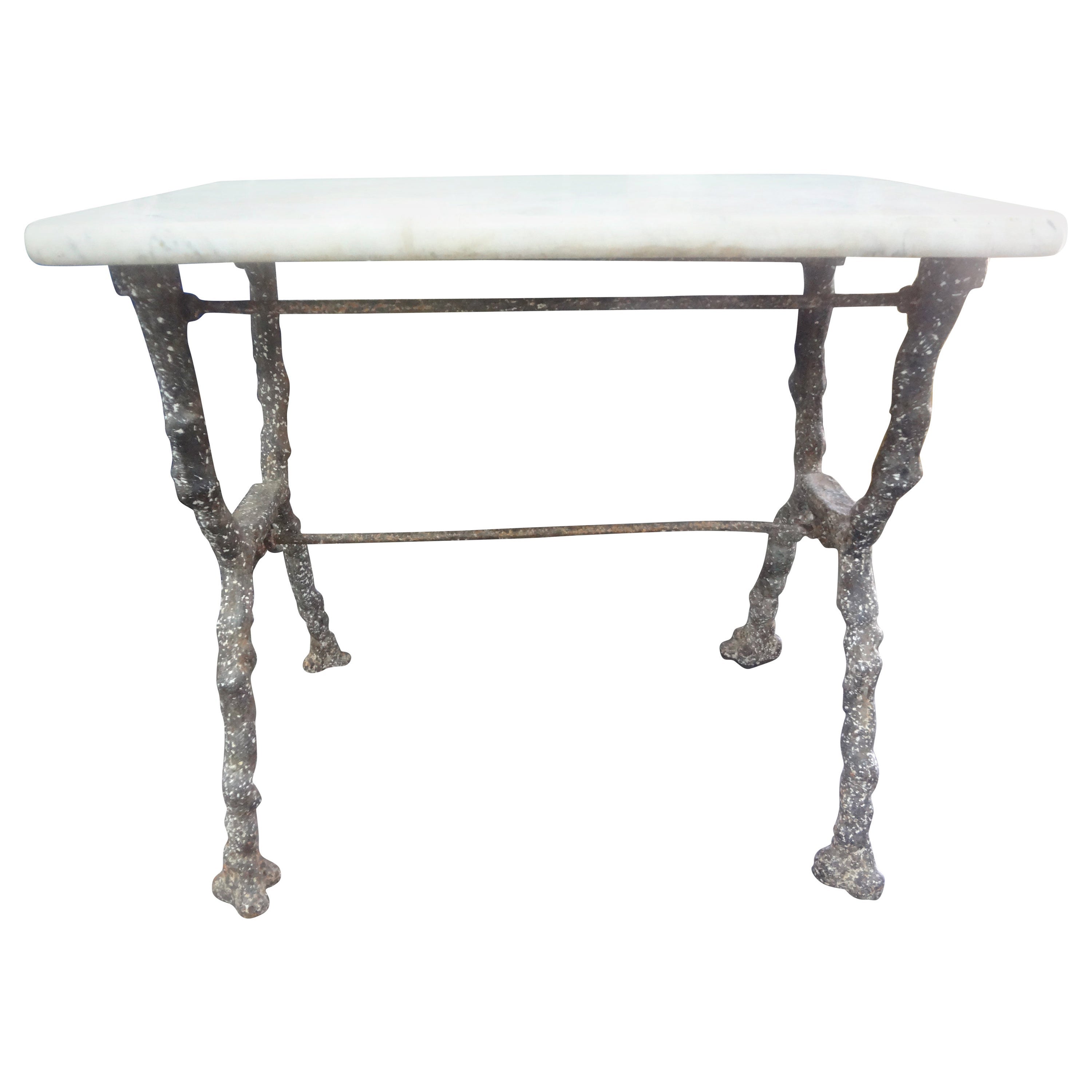 Rare 19th Century French Iron Garden Table With Marble Top By Arras