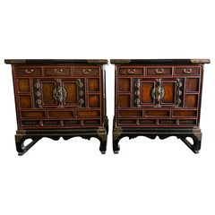 Used Pair Korean Lacquered Head side Chests Morijangs Joseon Dynasty