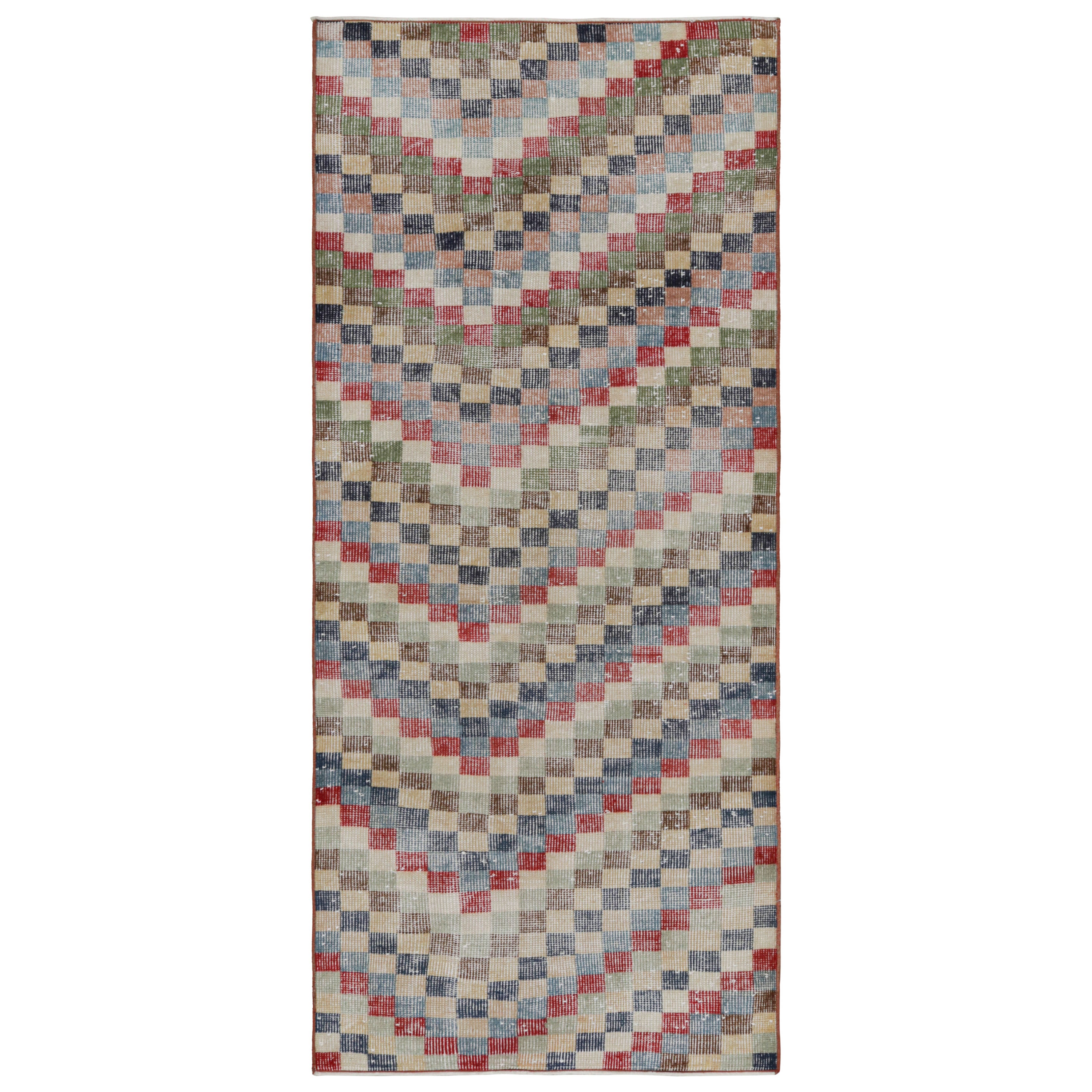 Vintage Zeki Müren Art Deco Läufer Teppich mit geometrischen Mustern, von Rug & Kilim im Angebot