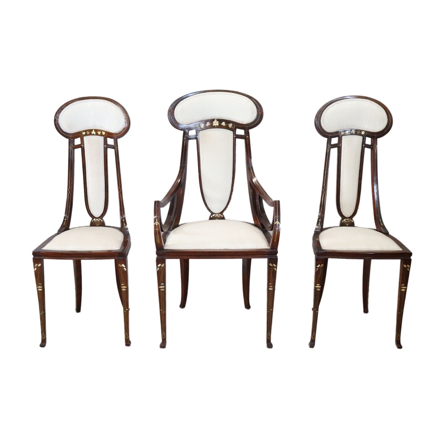 Spectacular Italian Art Nouveau Set of Armchair and 2 Chiars by Carlo Zen 1902s For Sale