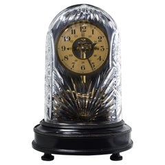 French Bulle Electric Clock Swedish Cut Crystal Glass Dome c.1930 Art Deco