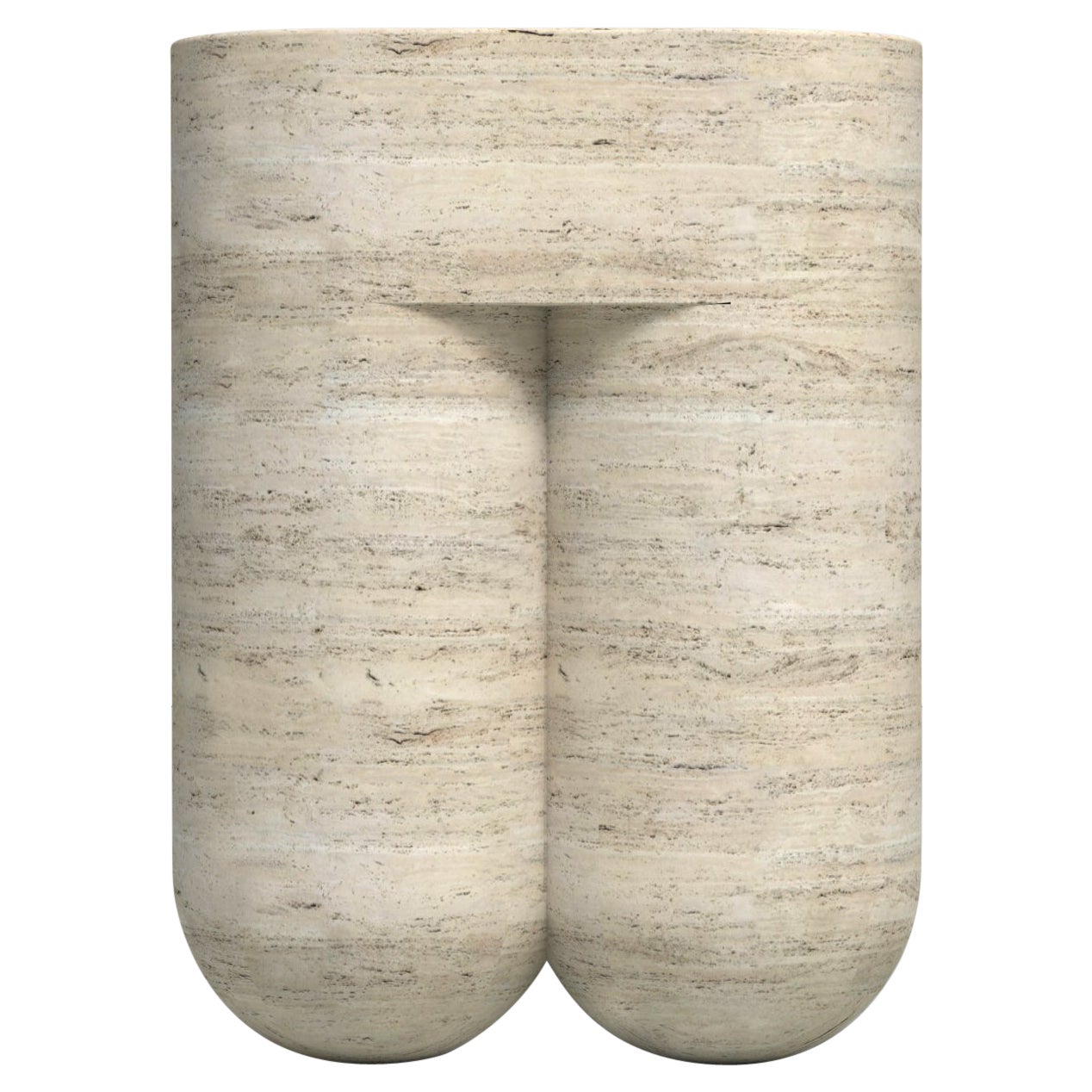 Chunky Classic Travertine Side Table & Stool by Etamorph For Sale