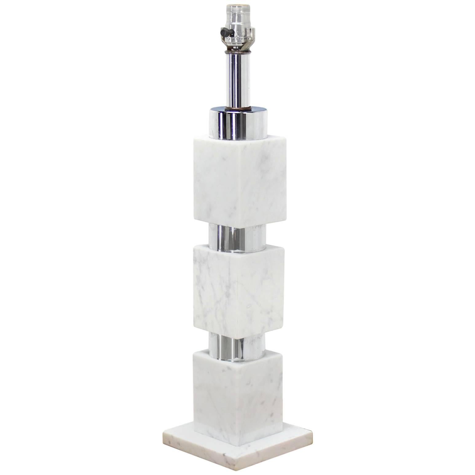 Chrome and Marble Stacked Blocks Table Lamp. For Sale