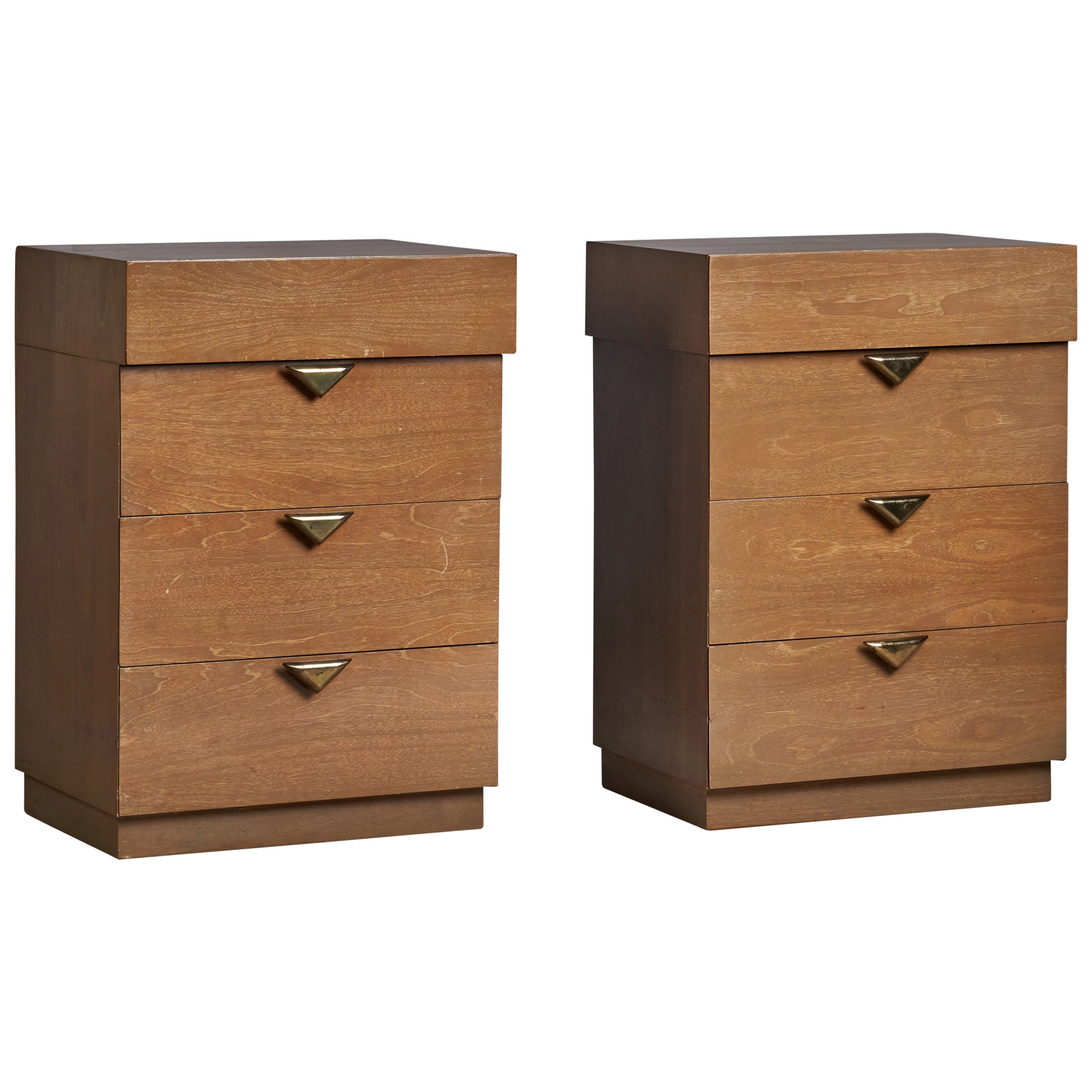 American Designer, Nightstands, Walnut, Brass, USA, 1950s