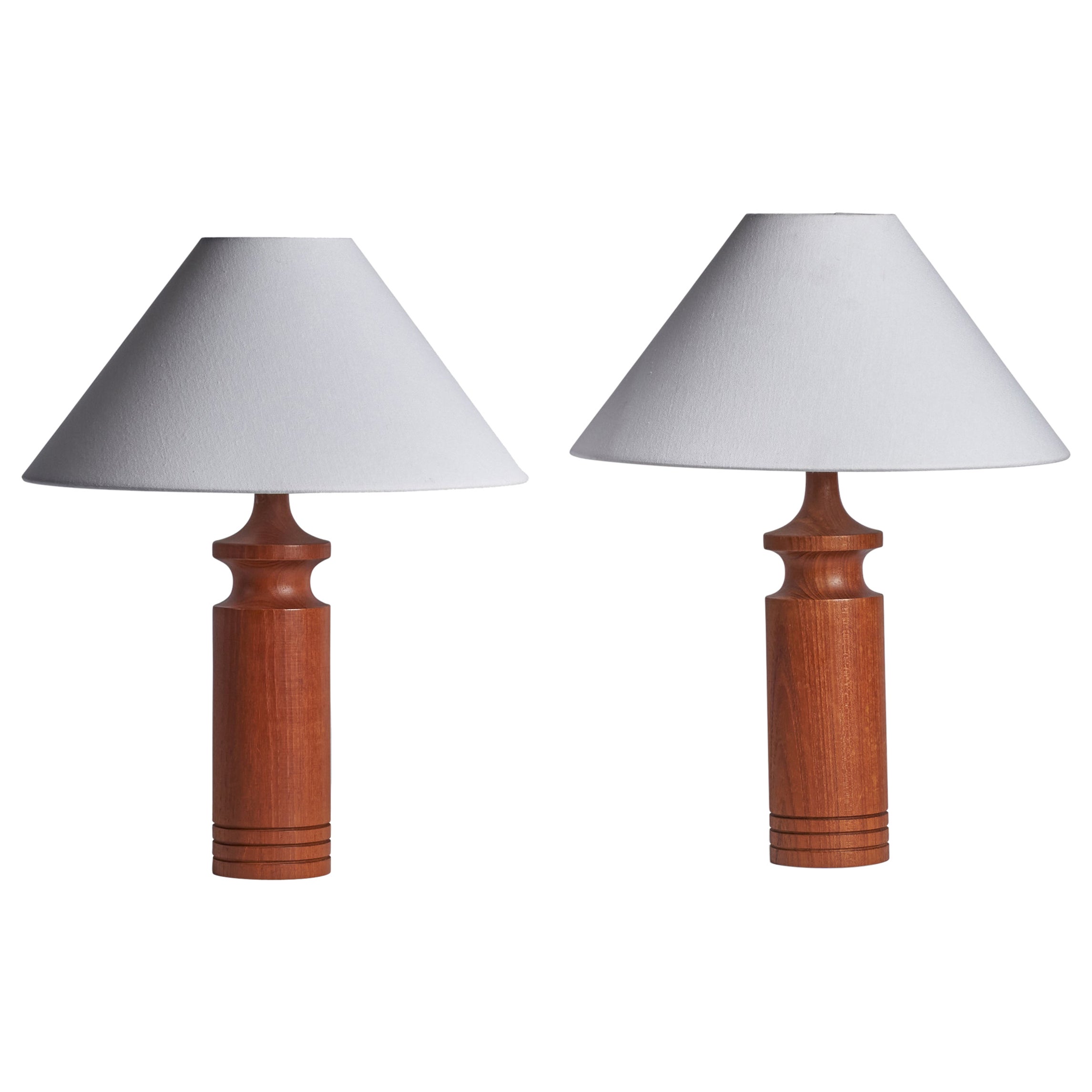 Swedish Designer, Table Lamps, Teak, Sweden, 1950s For Sale