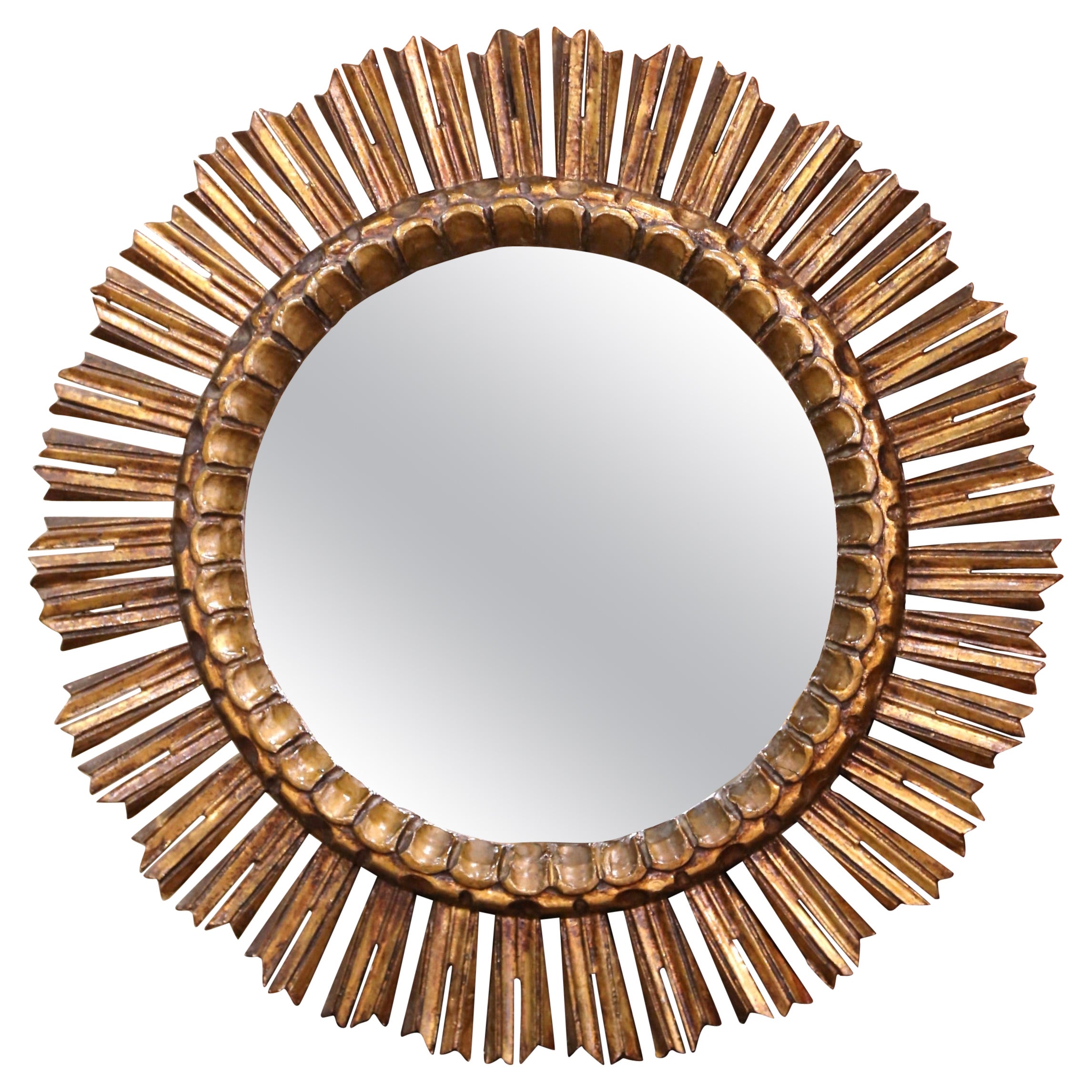  Early 20th Century French Carved Giltwood Sunburst Mirror