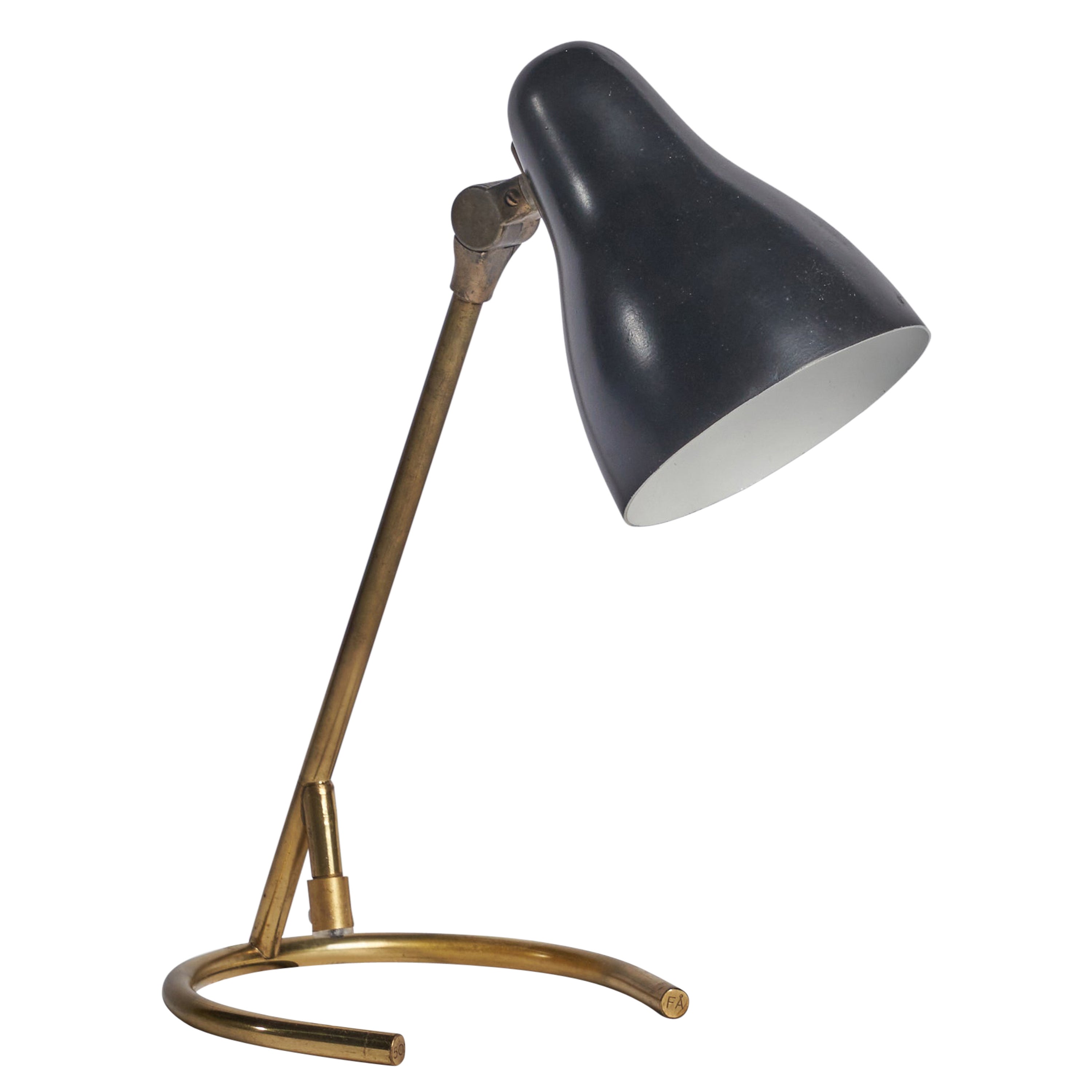 Swedish Designer, Table Lamp, Brass, Metal, Sweden, 1950s For Sale