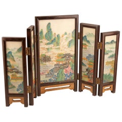 19th Century/Edo-Meiji Period Japanese Painted 5-Panel Folding Miniature Screen