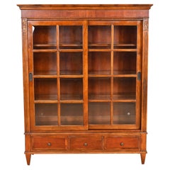 French Regency Louis XVI Carved Cherry Wood Lighted Bookcase or Display Cabinet