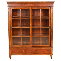 French Regency Louis XVI Carved Cherry Wood Lighted Bookcase or Display Cabinet