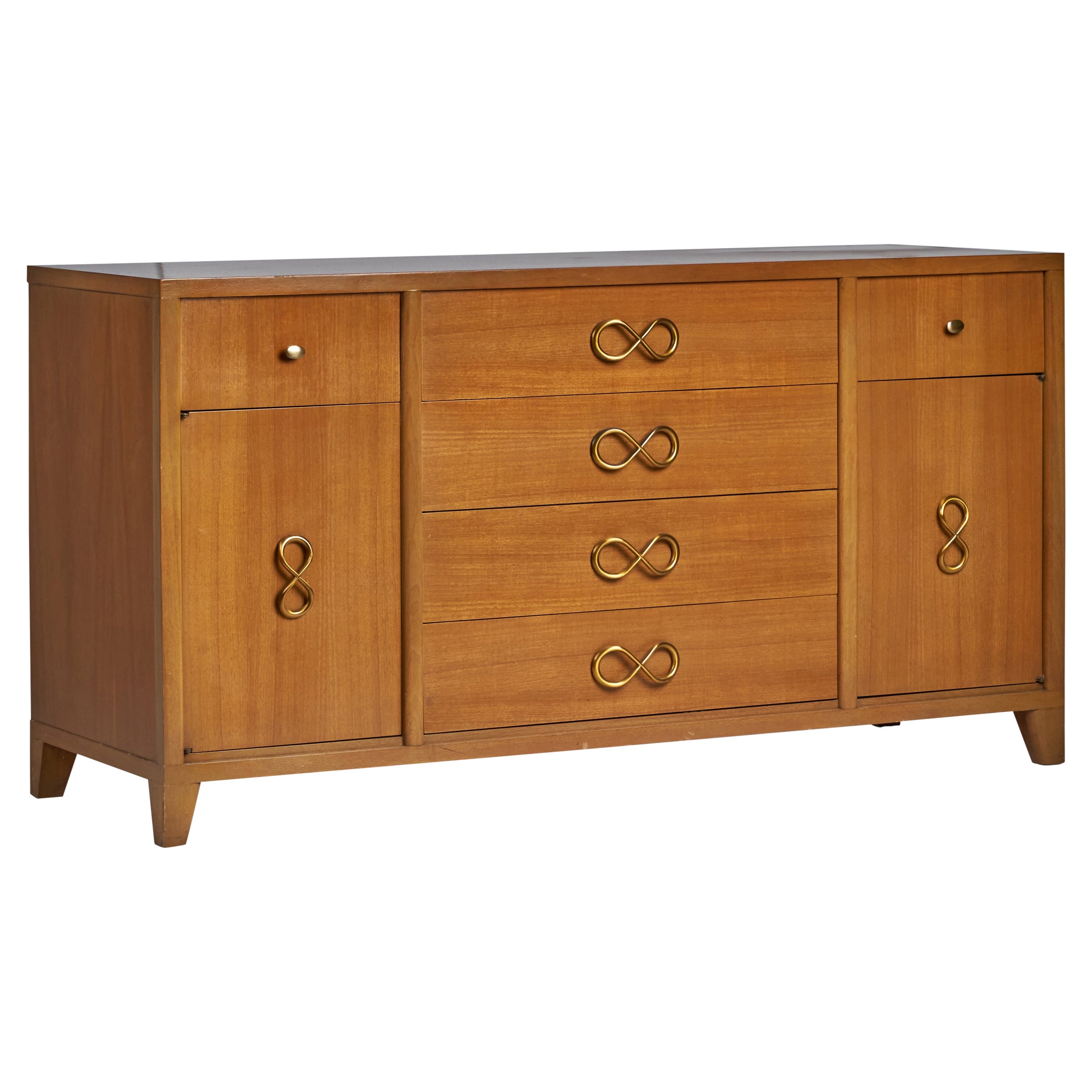 Red Lion Furniture, Cabinet, Walnut, Brass, USA, 1940s For Sale