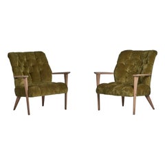 American Designer, Lounge Chairs, Oak, Fabric, USA, 1940s