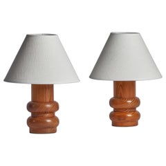 Vintage Swedish Designer, Table Lamps, Pine, Sweden, 1970s