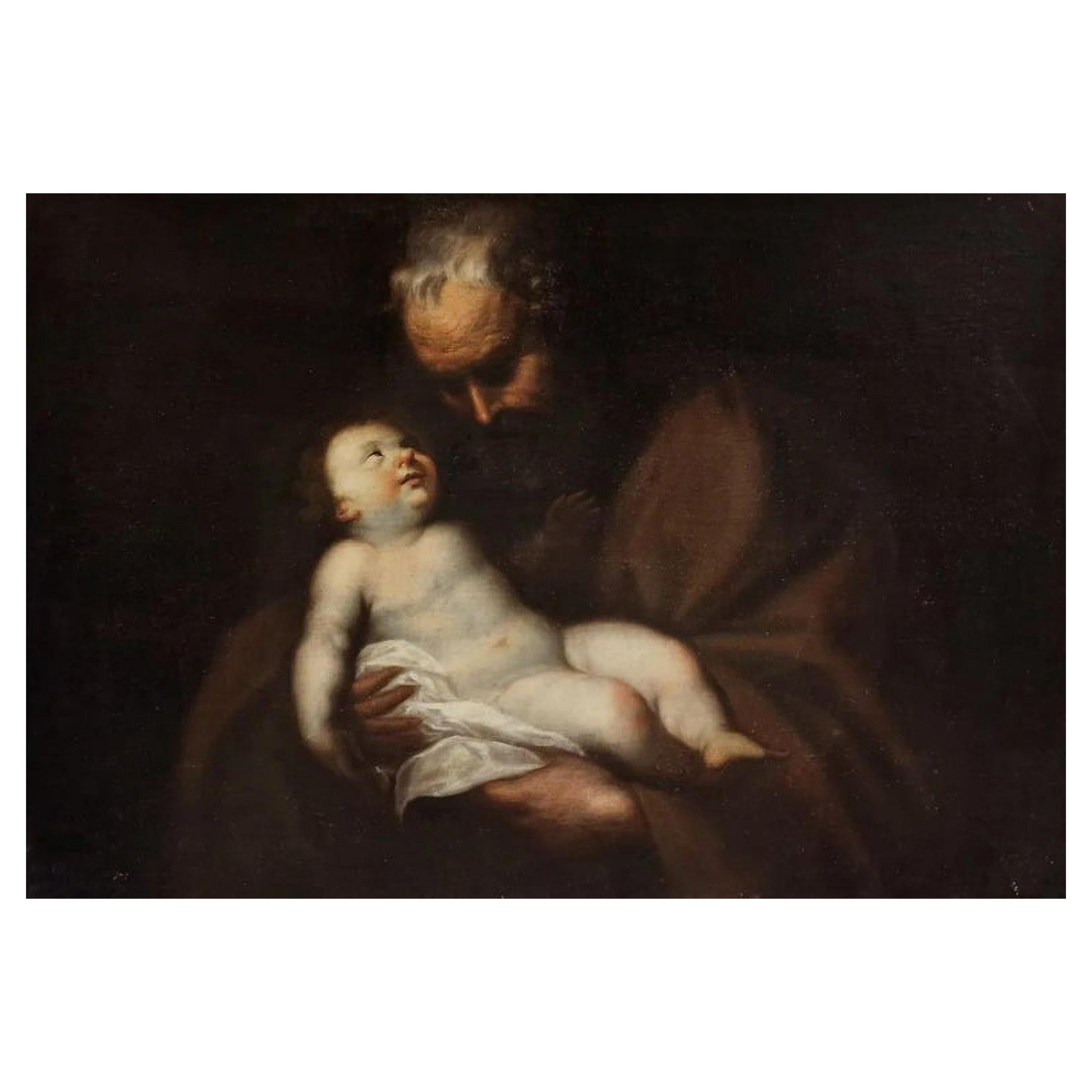17th Century Italian School "Saint Joseph and the Child" For Sale