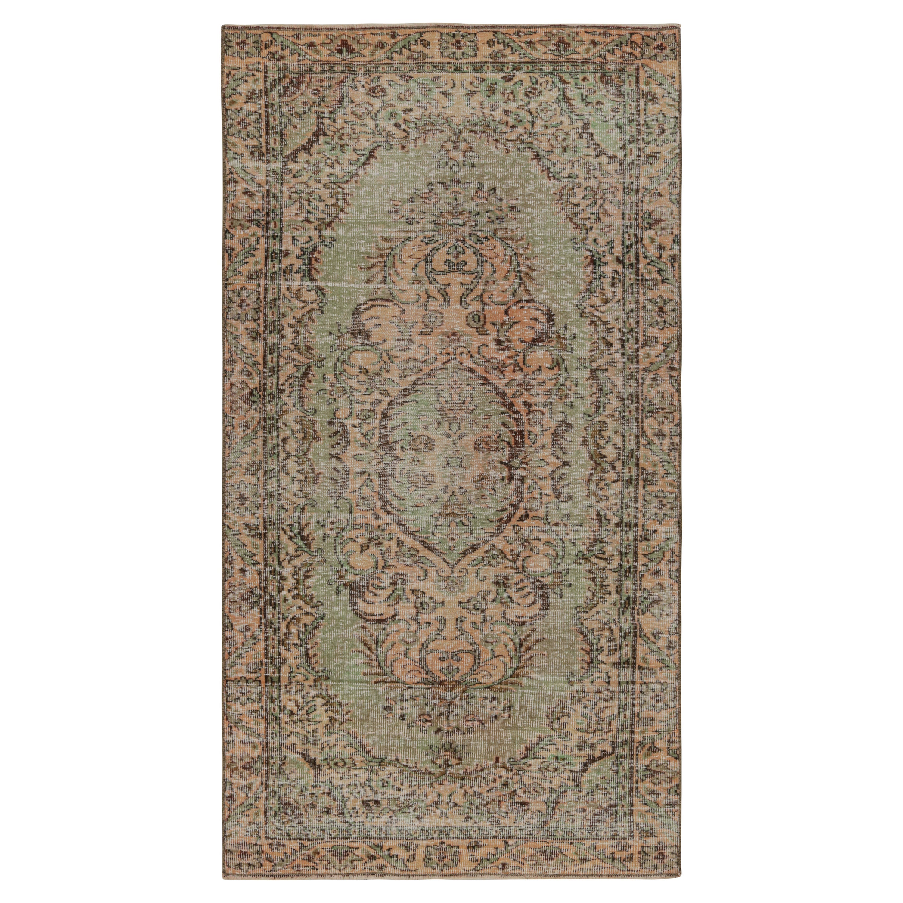 Vintage Zeki Müren Rug in Green and Salmon, with Floral Pattern from Rug & Kilim For Sale