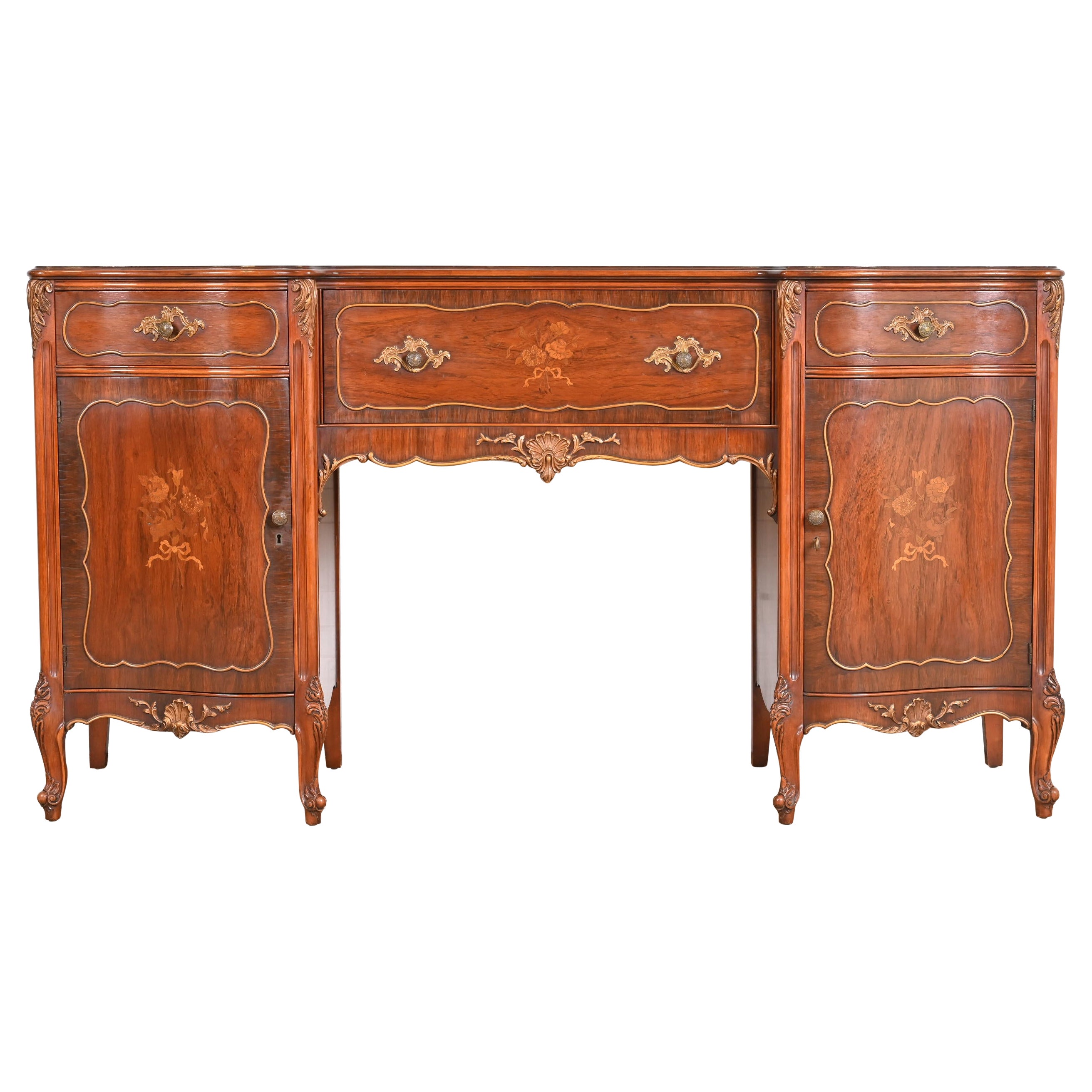 Romweber French Provincial Louis XV Rosewood Sideboard Credenza, Circa 1920s
